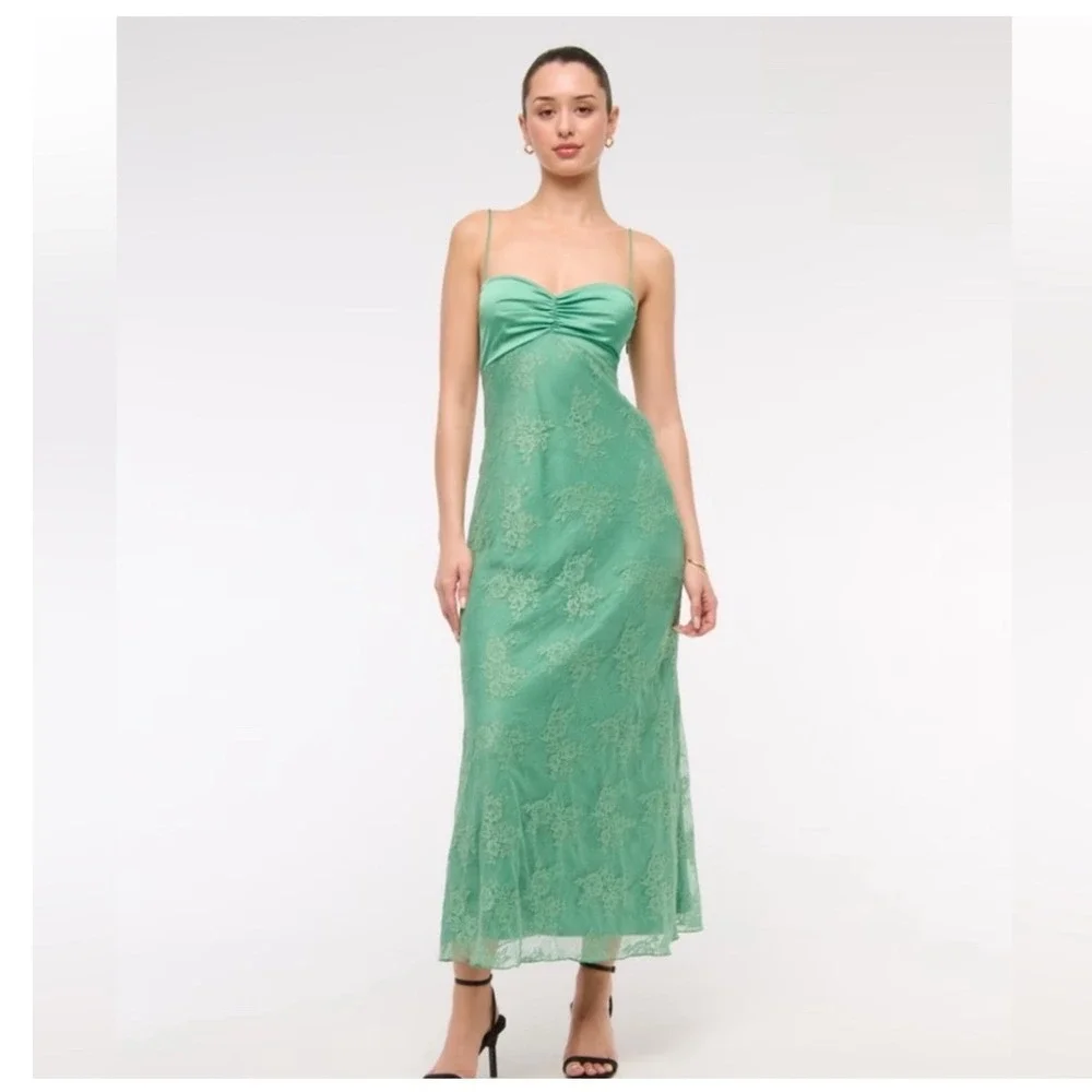 Abercrombie & Fitch Julia Green Slip Lace Maxi Cottagecore Dress Wedding Guest